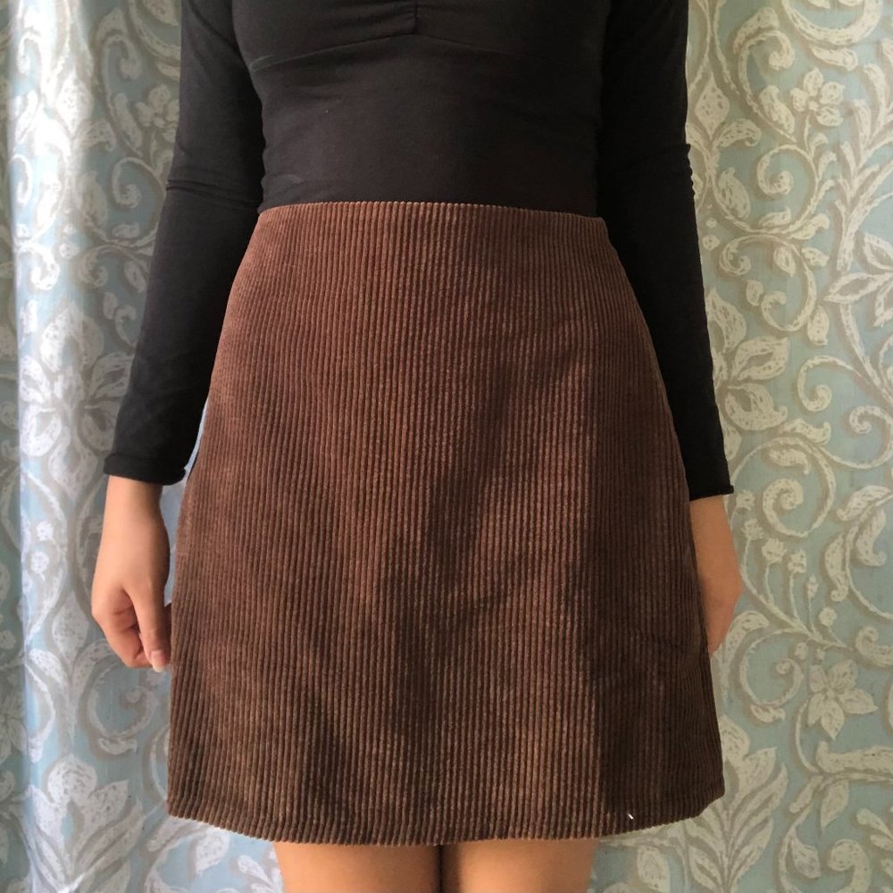 Small Brown Corduroy Zip-Up Mini Skirt
